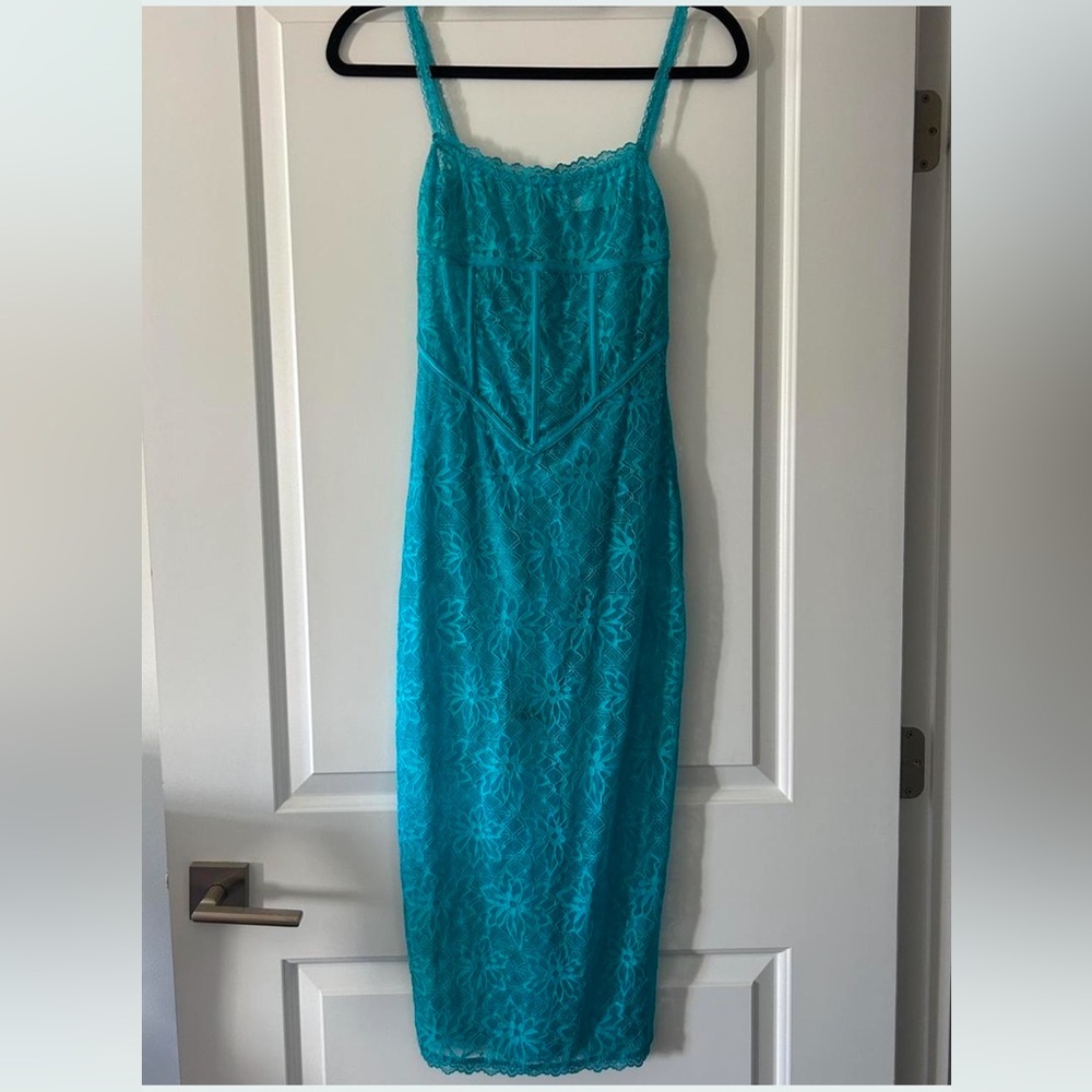 Meshki Turquoise Lace Midi Dress